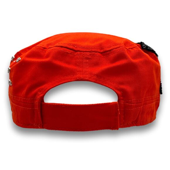 Orange Army Cadet Hat Flower Beaded Sequins Round Top Distressed BDU Castro Cap - Picture 5 of 7